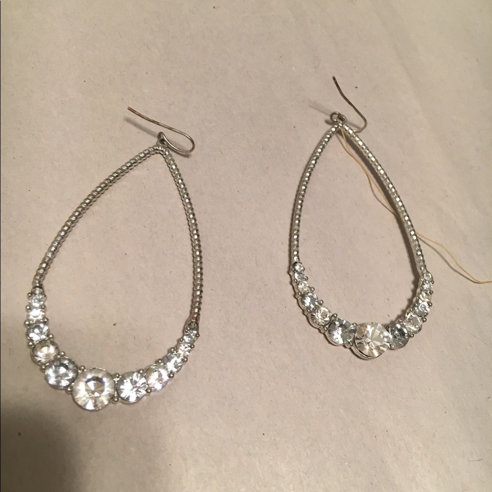 Teardrop hoop rhinestone silver earrings